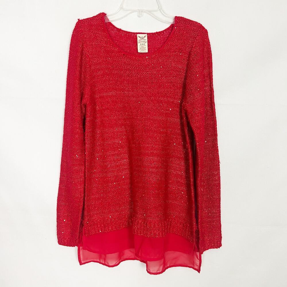 Faded Glory Red Sequin Pullover Knit Sweater Size Small